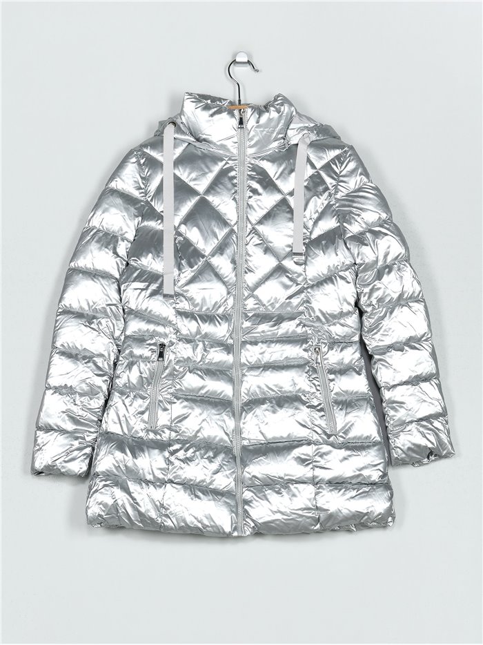 Patent finish anorak with hood silvery (S-M-L-XL)