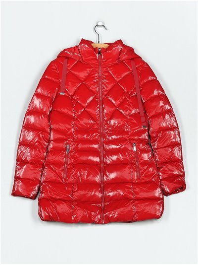 Patent finish anorak with hood red (S-M-L-XL)