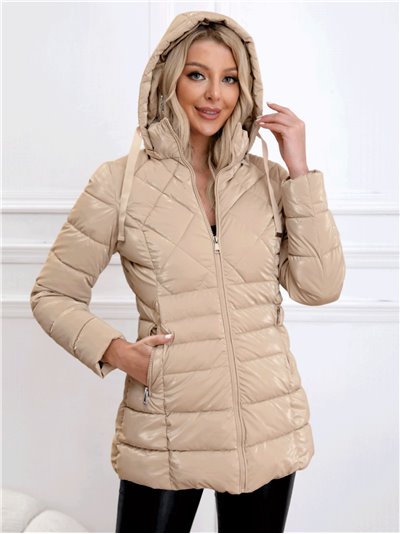 Patent finish anorak with hood light-beige (S-M-L-XL)