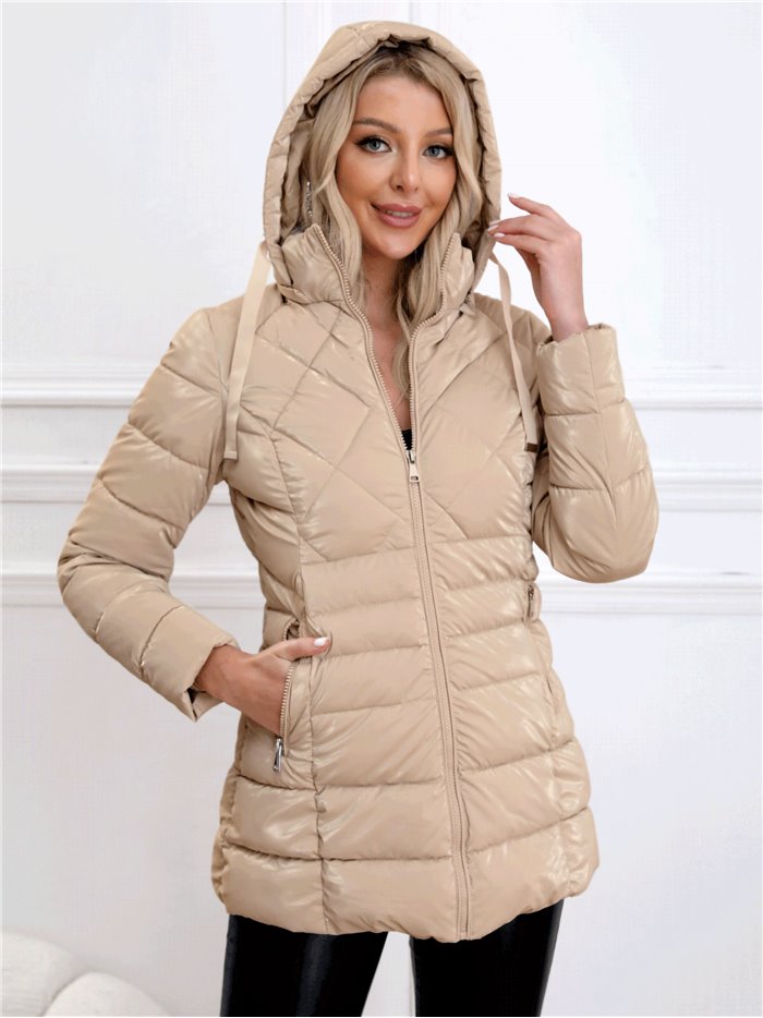 Patent finish anorak with hood light-beige (S-M-L-XL)