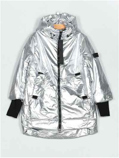 Anorak amplio metalizado water repellent silver (S-M-L-XL)