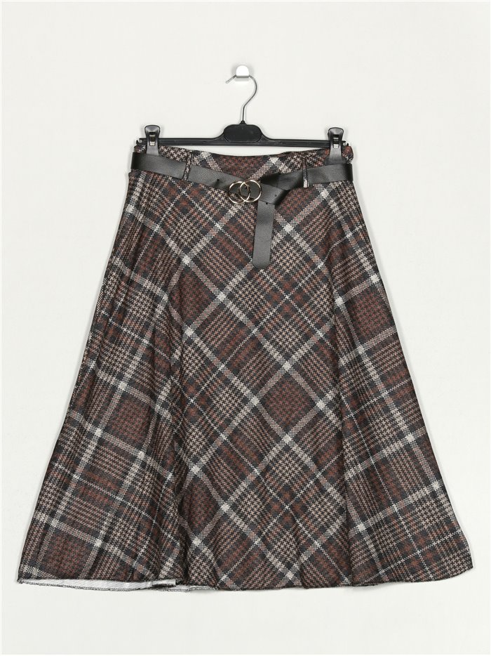 Printed skirt with belt negro-marron