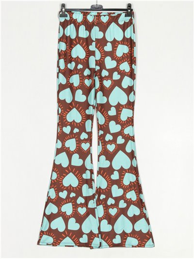 Printed flowing flare trousers corazones-marrones