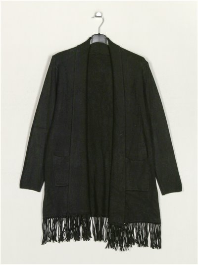 Fringed long knit cardigan negro