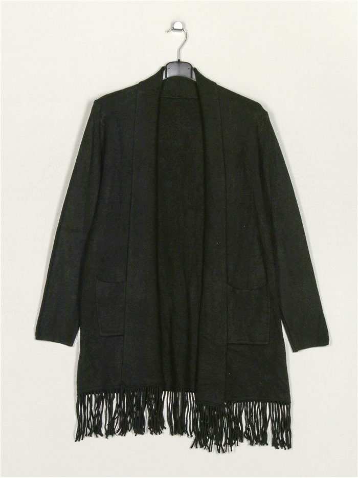 Fringed long knit cardigan negro