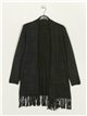 Fringed long knit cardigan negro