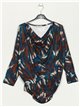 Drape neck printed top teal