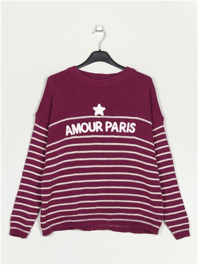 Striped slogan sweater buganvilla