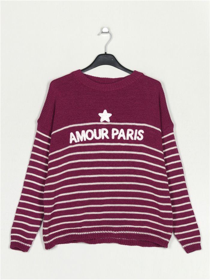 Striped slogan sweater buganvilla