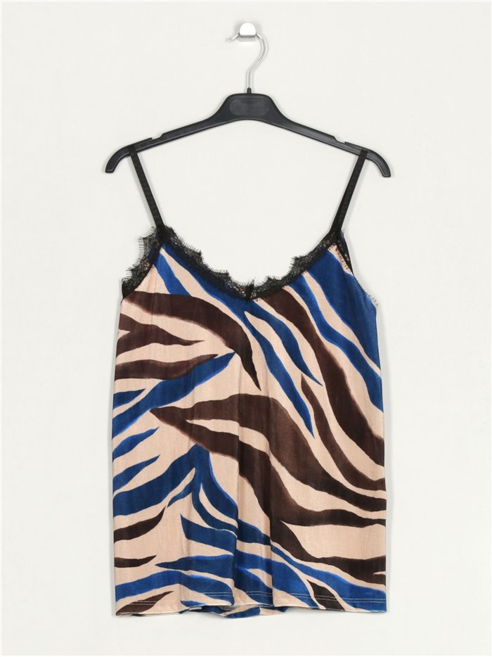 Velvet animal print top with lace azulon