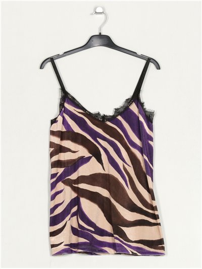 Velvet animal print top with lace morado