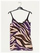 Velvet animal print top with lace morado