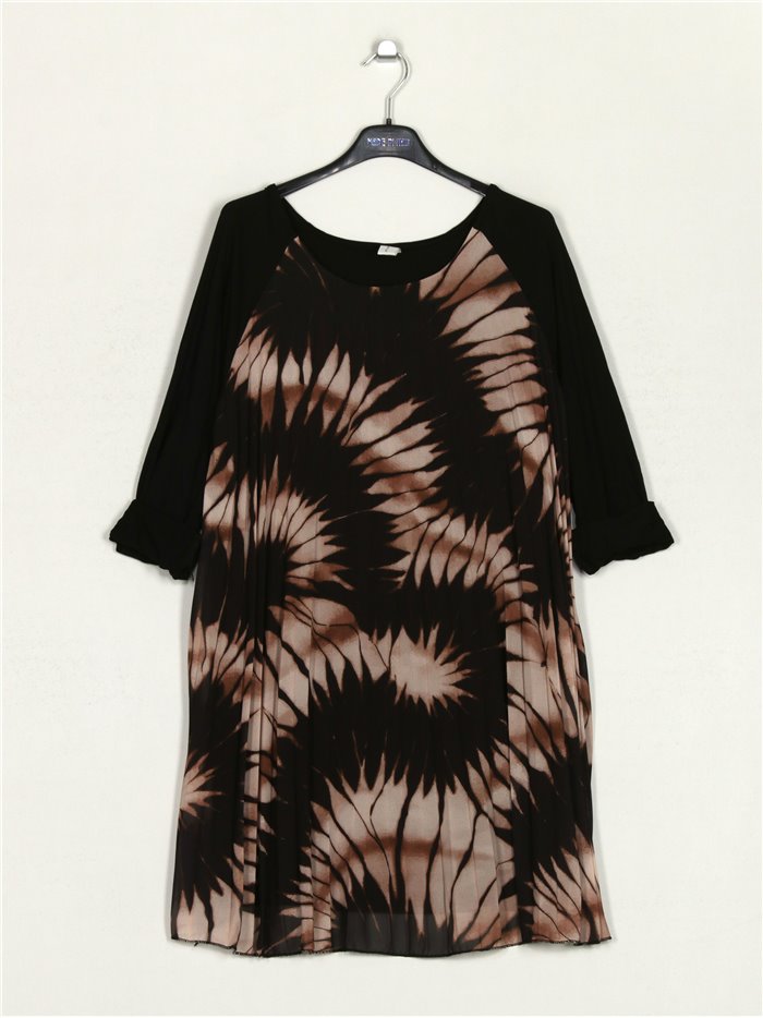 Pleated printed dress negro