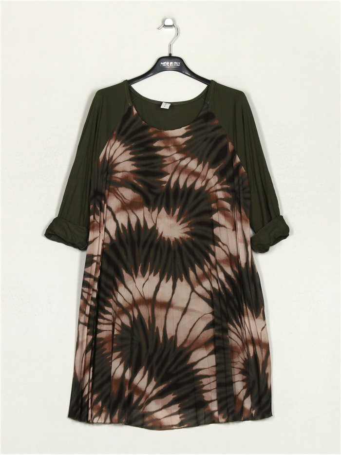 Pleated printed dress verde-militar