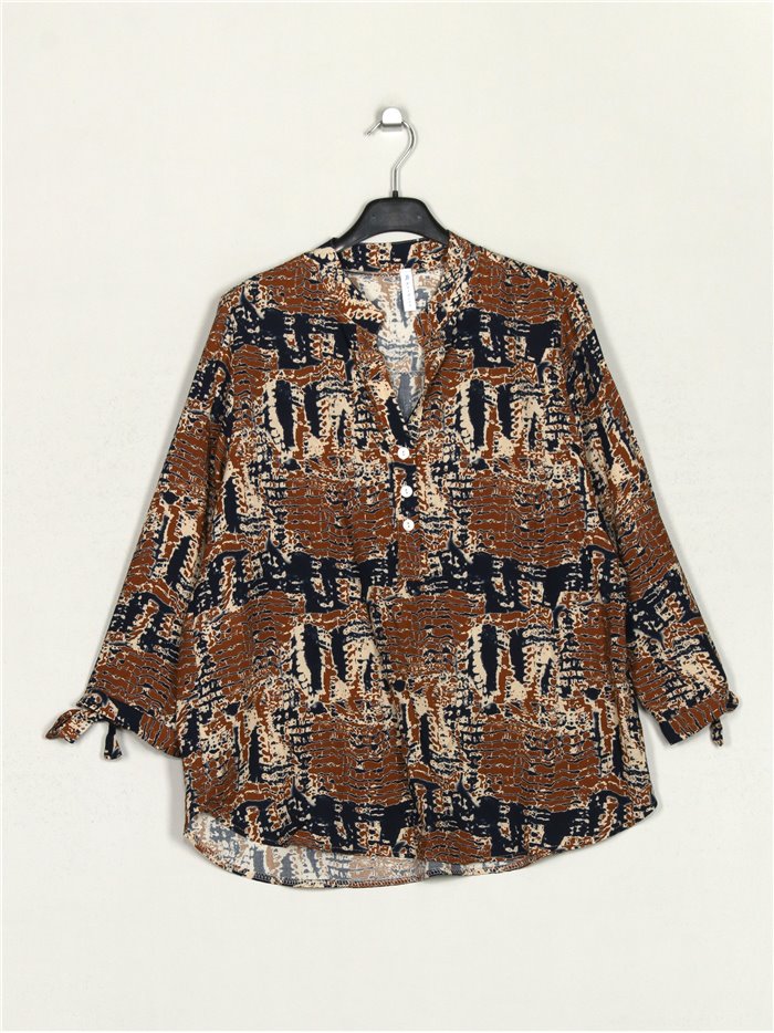 Blusa estampada manga lazos camel