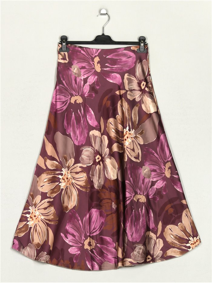 Satin floral skirt malva