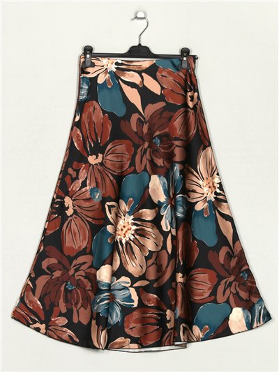 Satin floral skirt negro