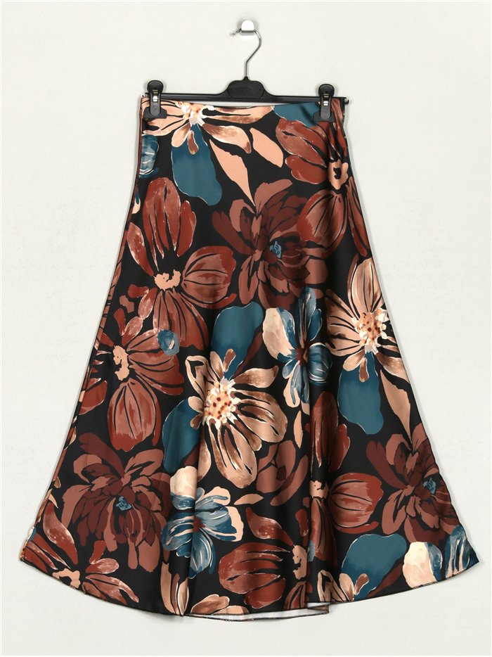 Satin floral skirt negro