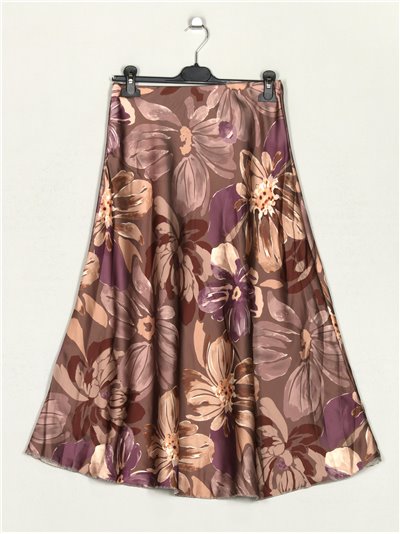 Satin floral skirt taupe