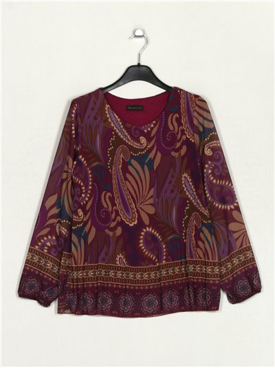 Pleated cachemir print blouse purpura