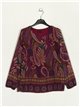 Pleated cachemir print blouse purpura