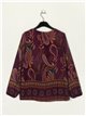 Pleated cachemir print blouse purpura