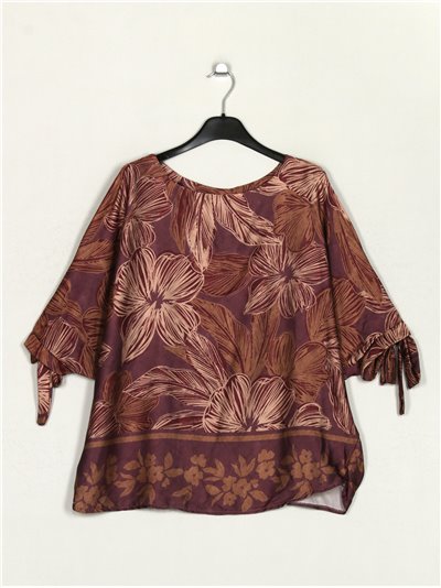 Satin floral blouse malva