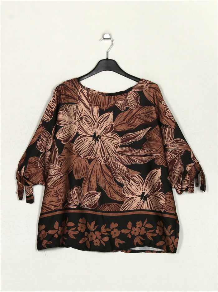 Satin floral blouse negro