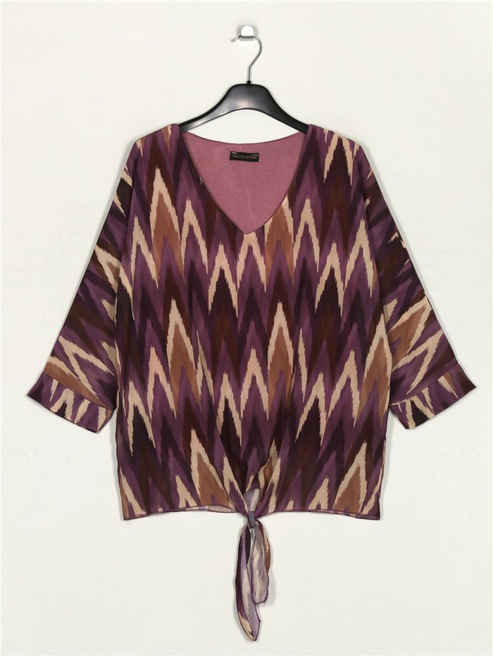 Blusa amplia zig-zag gasa malva