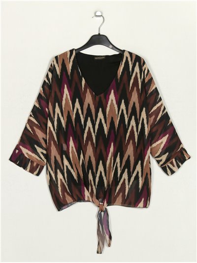 Blusa amplia zig-zag gasa negro