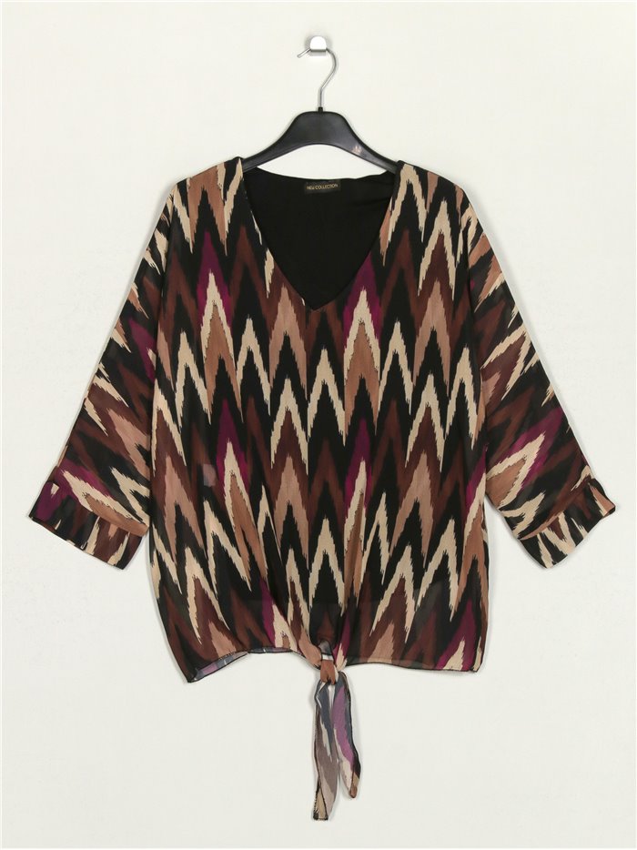 Blusa amplia zig-zag gasa negro