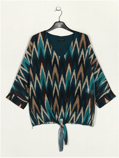 Blusa amplia zig-zag gasa teal