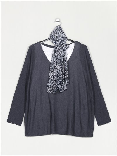 Plus size sweater with scarf + top marino