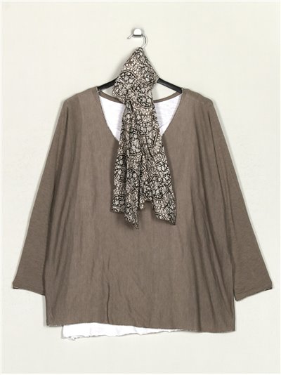 Jersey talla grande pañuelo + top taupe