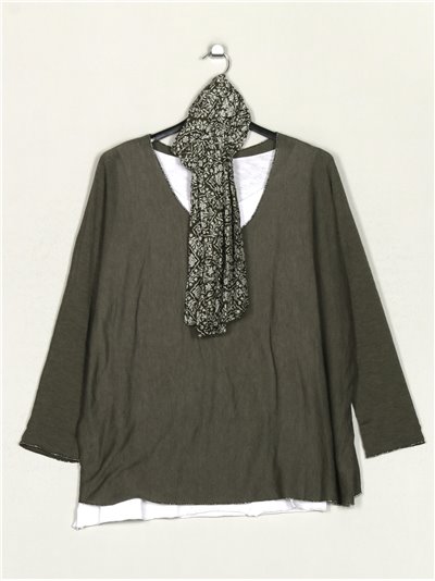 Plus size sweater with scarf + top verde-militar