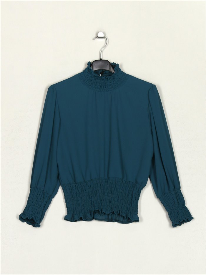 Blusa frunces gasa teal