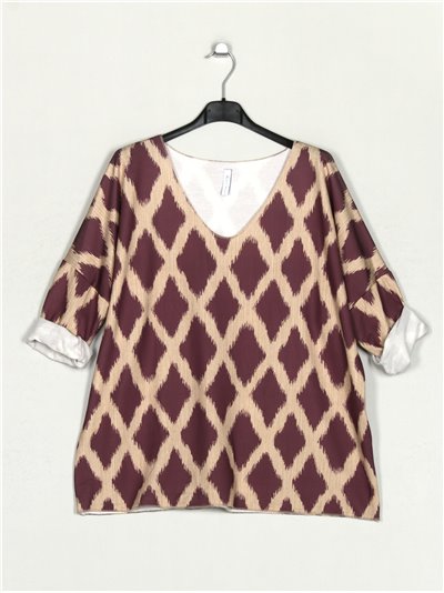 Plus size sweater with rhombuses malva