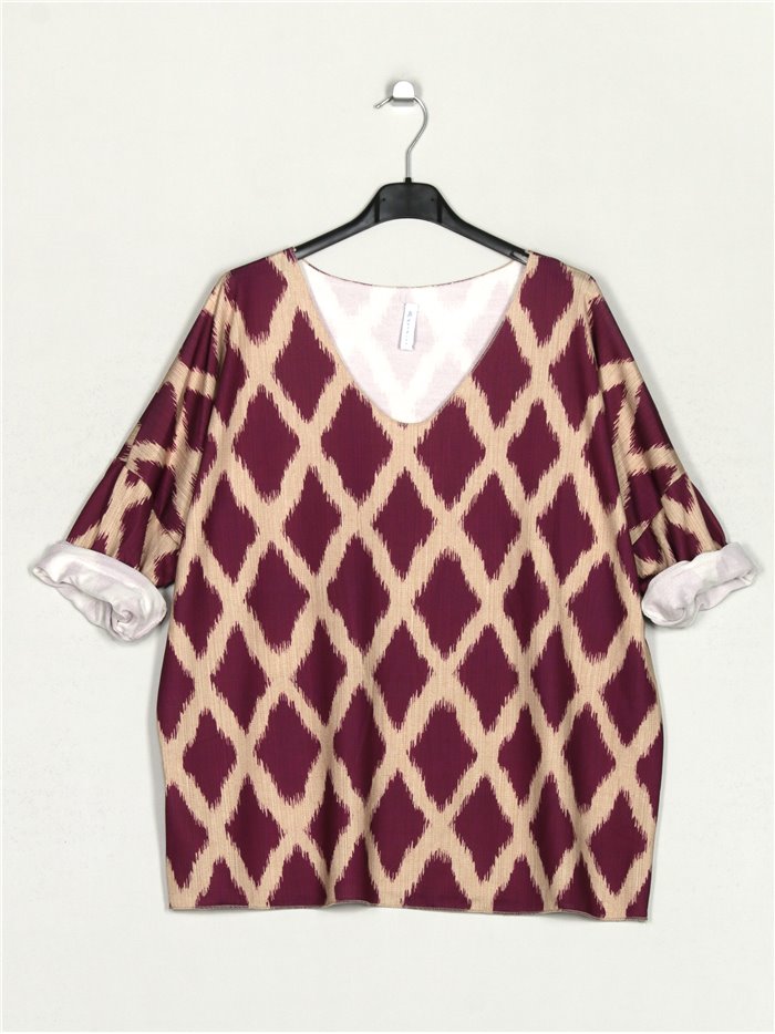 Plus size sweater with rhombuses purpura