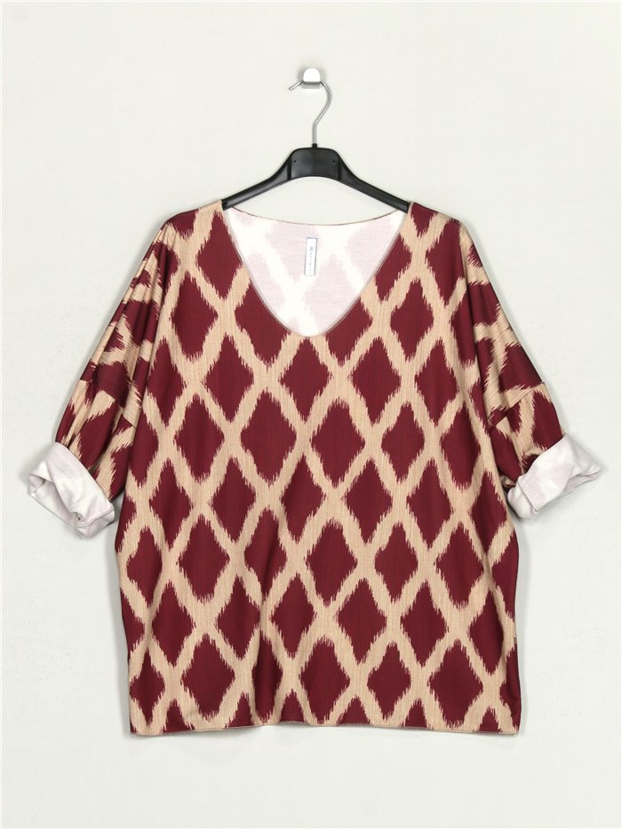 Plus size sweater with rhombuses vino