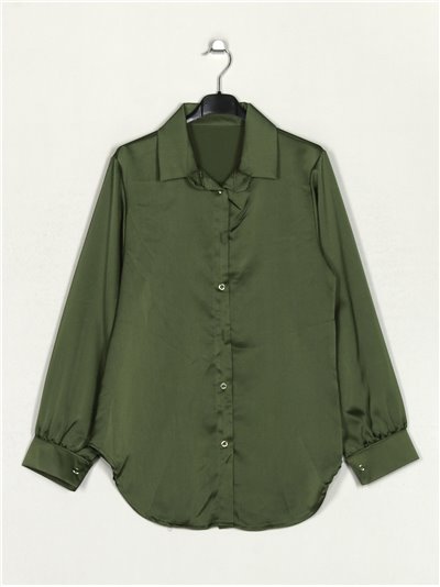 Camisa satinada verde-militar