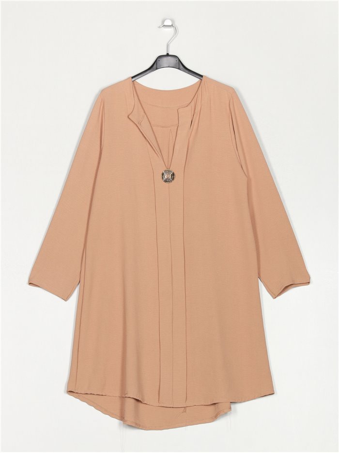 Dress with buttons camel