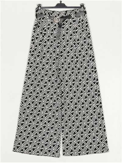 Pantalón palazzo jacquard blanco-negro