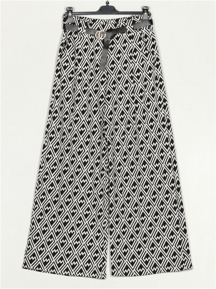 Pantalón palazzo jacquard blanco-negro