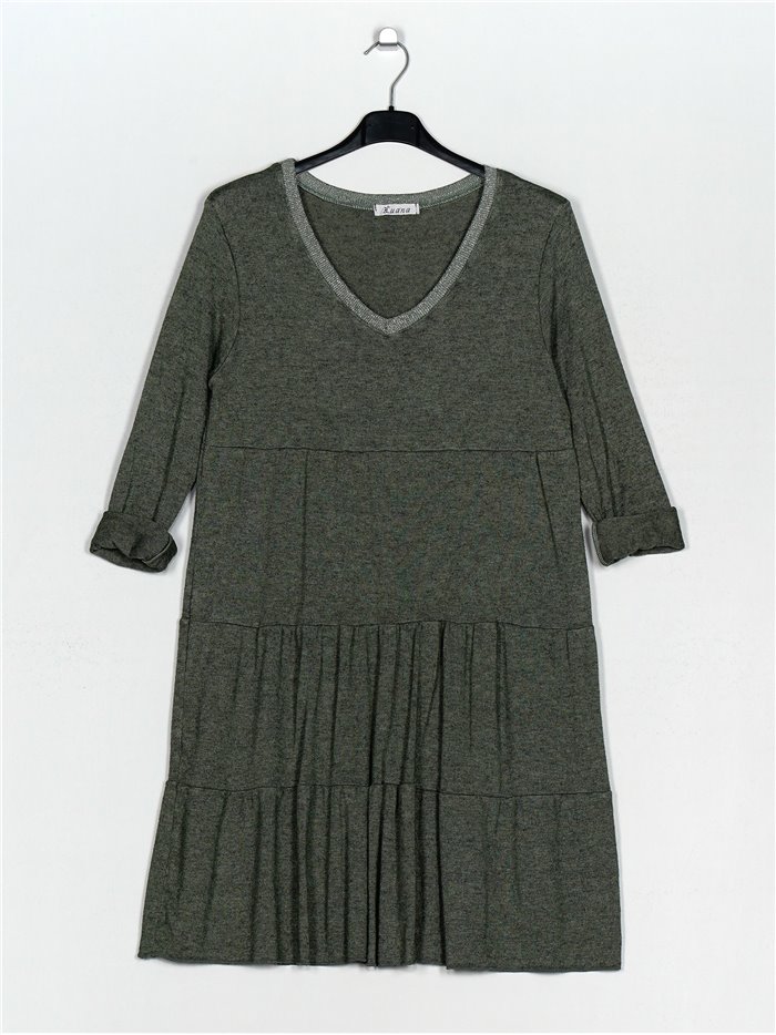 Metallic thread knit dress verde-militar