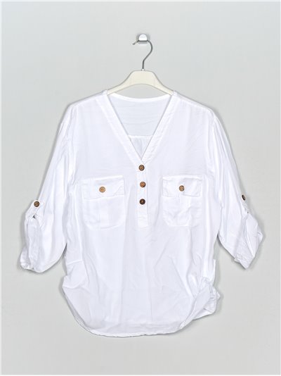 Blusa cuello pico blanco