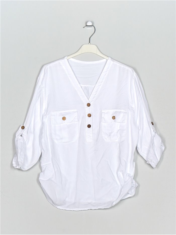 Blusa cuello pico blanco