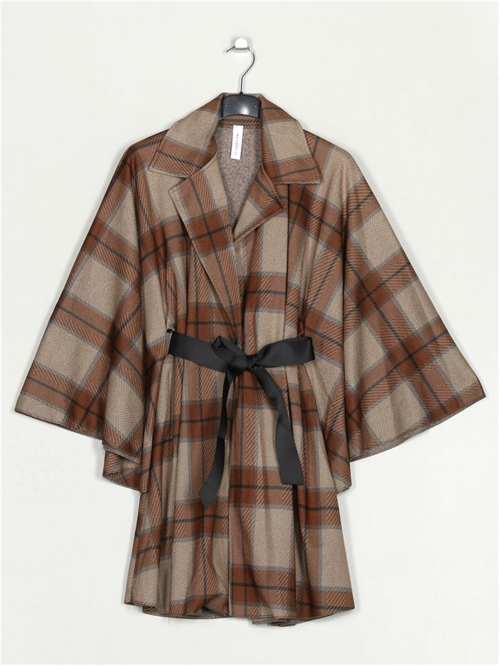 Checked soft cape camel