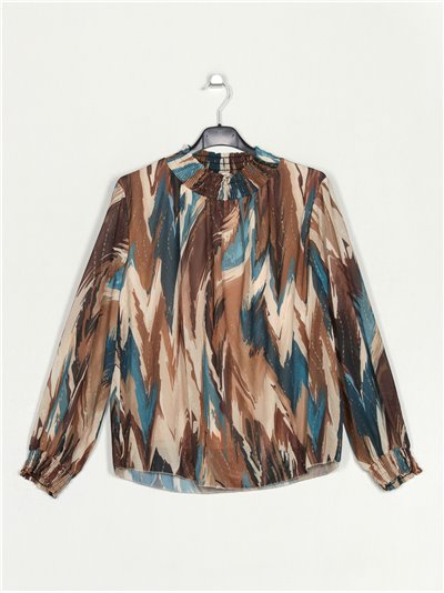 Printed satin blouse marron