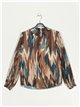 Printed satin blouse marron