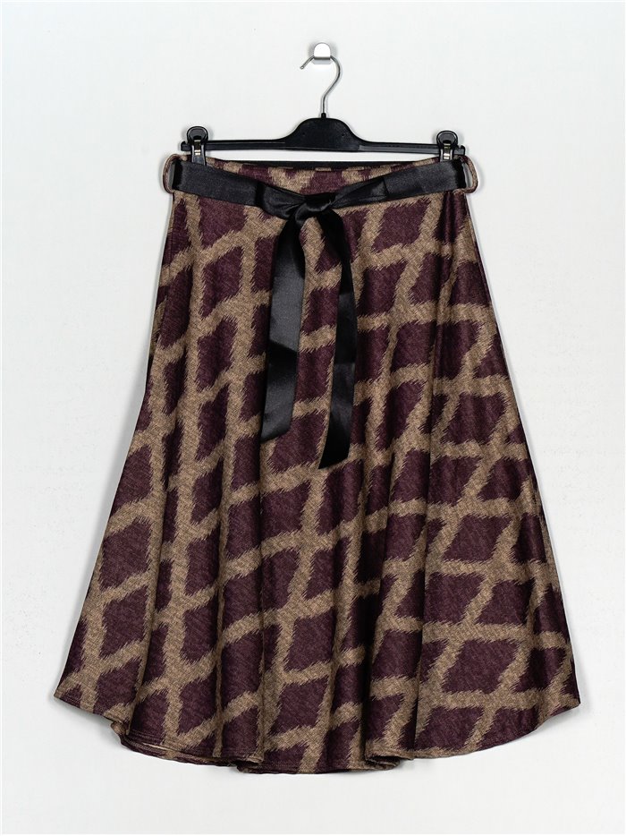 Printed skirt with belt malva